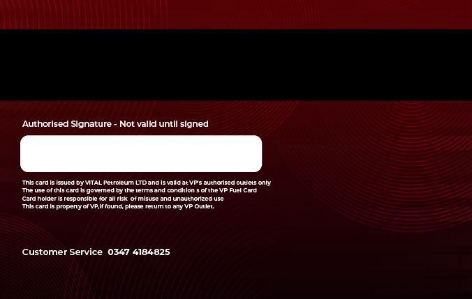 Vital Fuel Cash Card — back